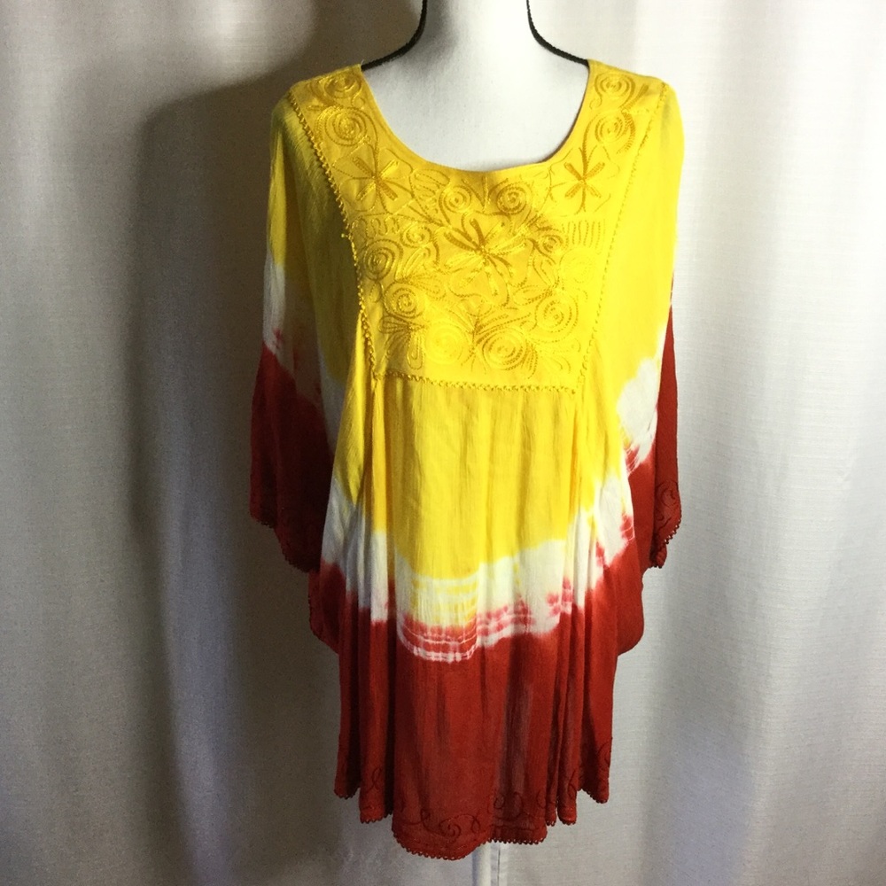 JACKPOT Tie Dyed Red/White/Yellow Tunic Batwings